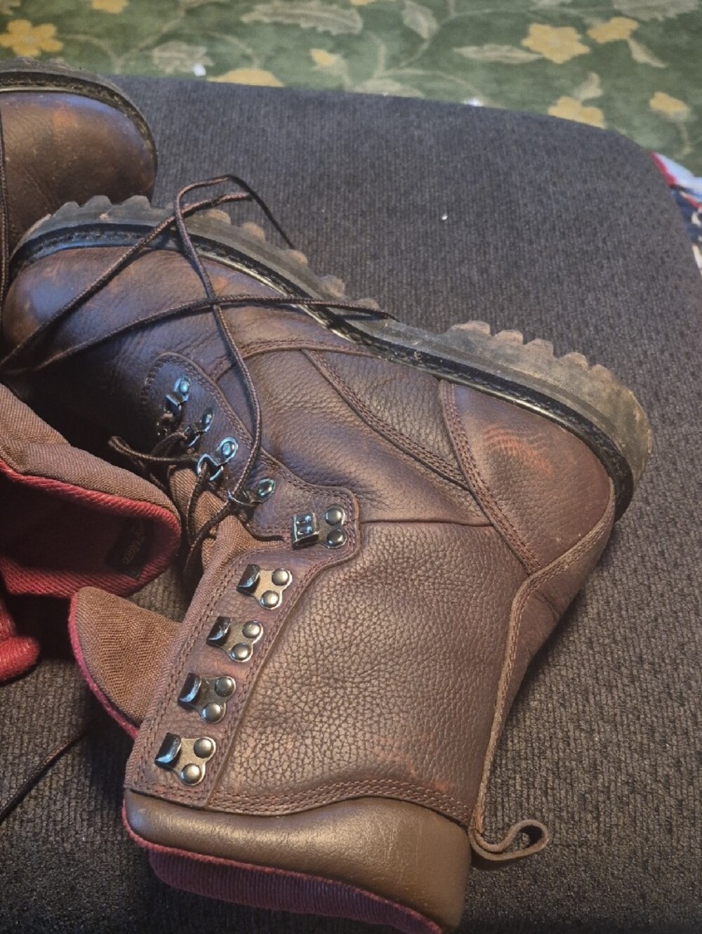 Cabela's Brown Leather Work Boots with Red Interior - Picture 4 of 6